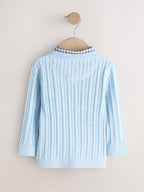 Blue Cable Knit Mock Shirt Jumper (3mths-7yrs)