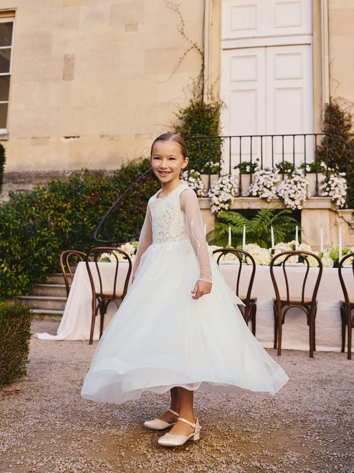 Floral Embroidered Long Sleeve Flower Bow Dress (3-16yrs)