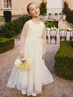 Floral Embroidered Long Sleeve Flower Bow Dress (3-16yrs)
