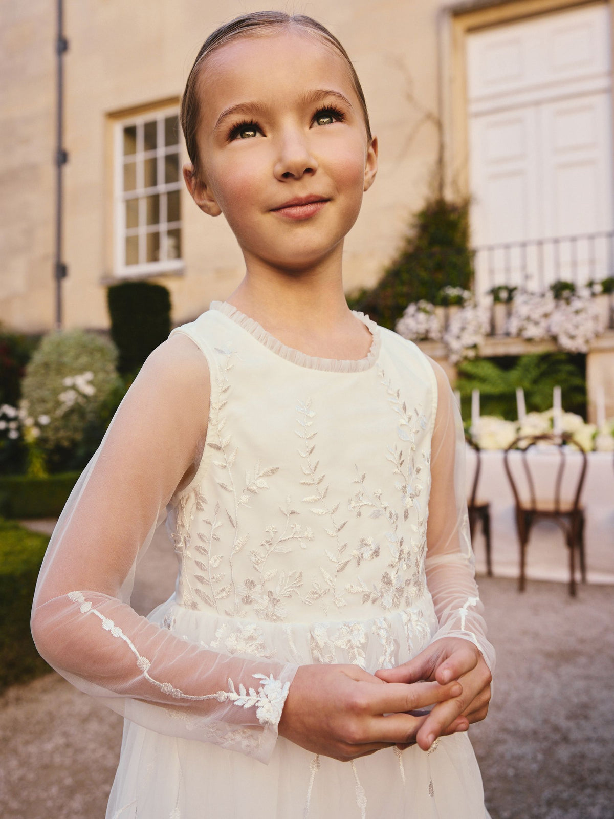 Floral Embroidered Long Sleeve Flower Bow Dress (3-16yrs)