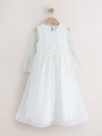 Floral Embroidered Long Sleeve Flower Bow Dress (3-16yrs)