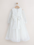 Floral Embroidered Long Sleeve Flower Bow Dress (3-16yrs)
