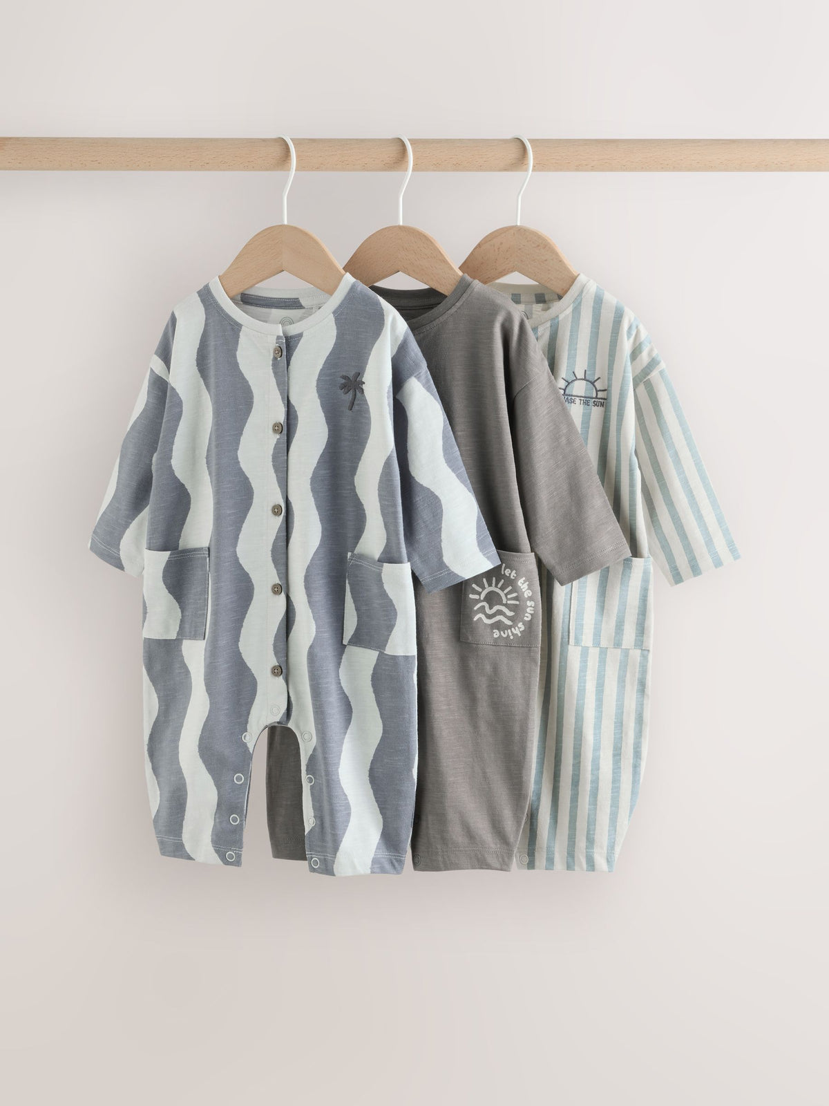 Grey Scandi Cactus Rompers 3 Pack