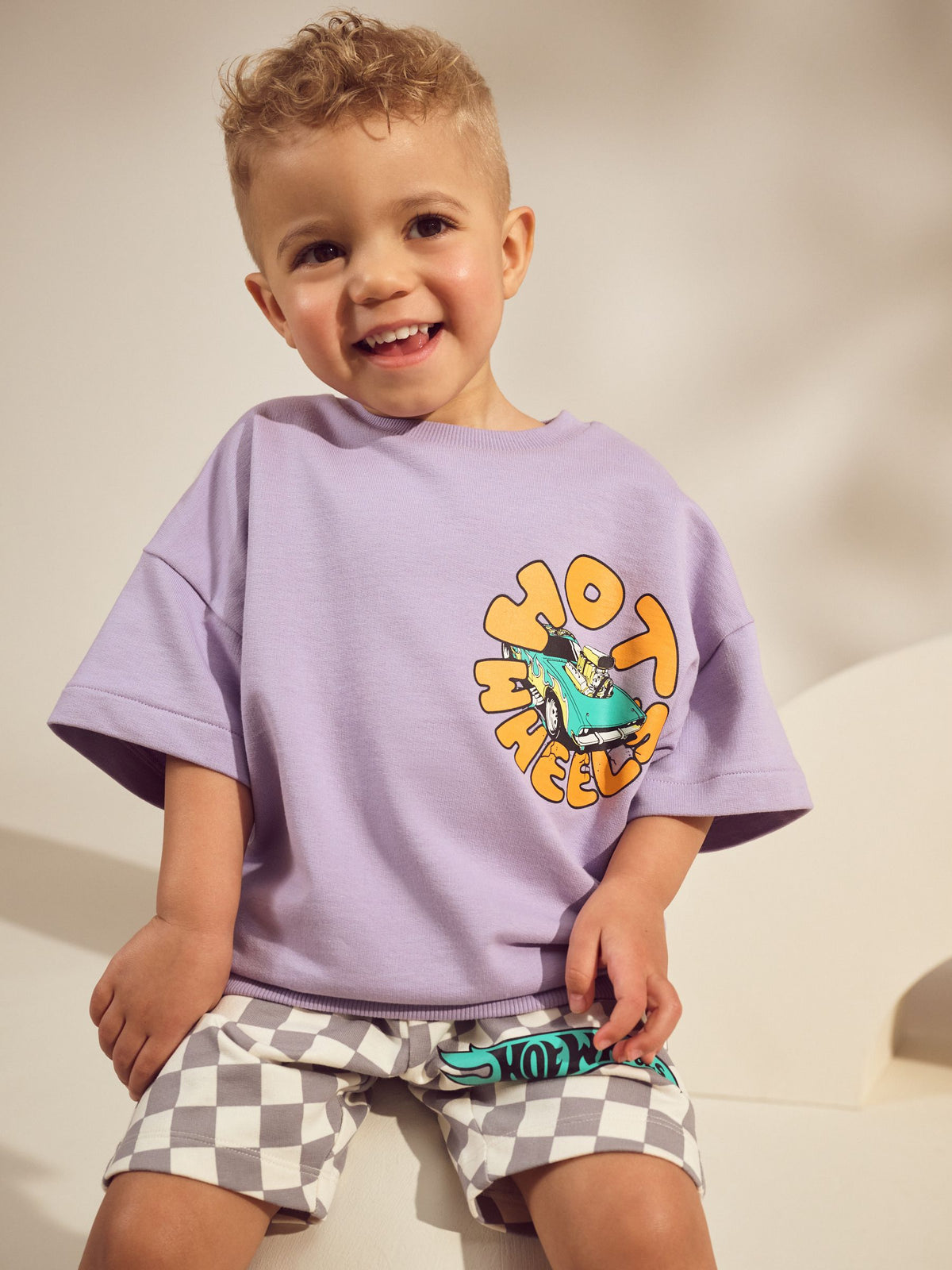 Lilac Purple Hot Wheels Check T-Shirt and Shorts Set (9mths-8yrs)