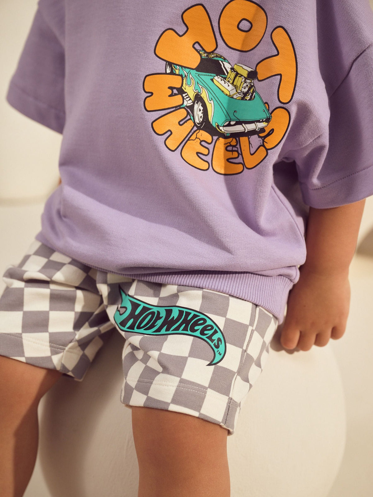 Lilac Purple Hot Wheels Check T-Shirt and Shorts Set (9mths-8yrs)