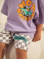 Lilac Purple Hot Wheels Check T-Shirt and Shorts Set (9mths-8yrs)