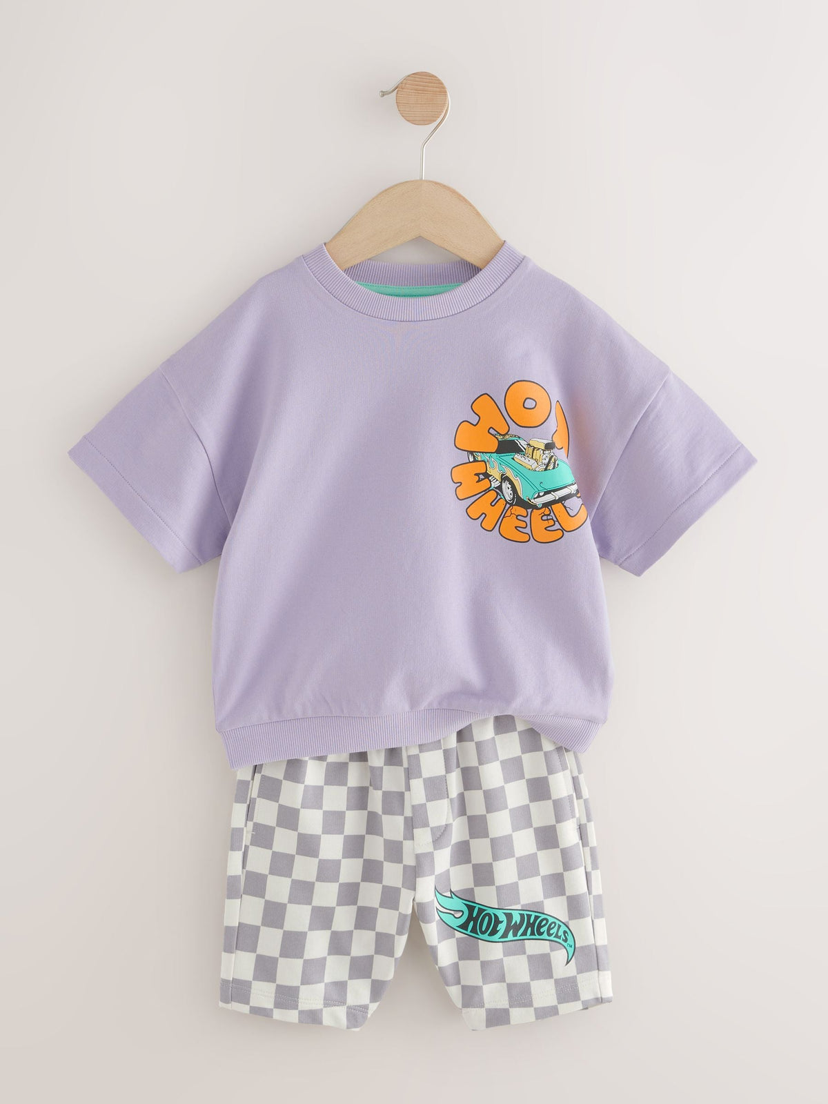 Lilac Purple Hot Wheels Check T-Shirt and Shorts Set (9mths-8yrs)