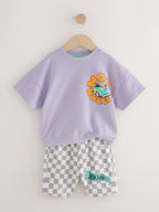Lilac Purple Hot Wheels Check T-Shirt and Shorts Set (9mths-8yrs)