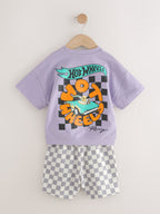 Lilac Purple Hot Wheels Check T-Shirt and Shorts Set (9mths-8yrs)