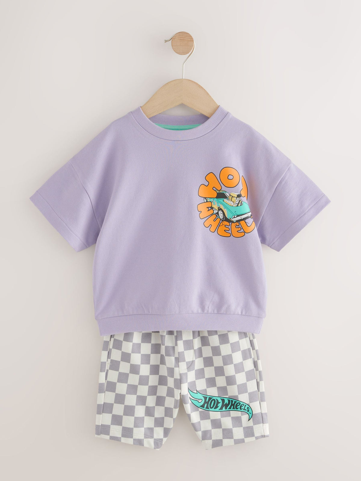 Lilac Purple Hot Wheels Check T-Shirt and Shorts Set (9mths-8yrs)