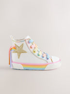 Little Bird by Jools Oliver White Canvas Pastel Rainbow Star Trainers
