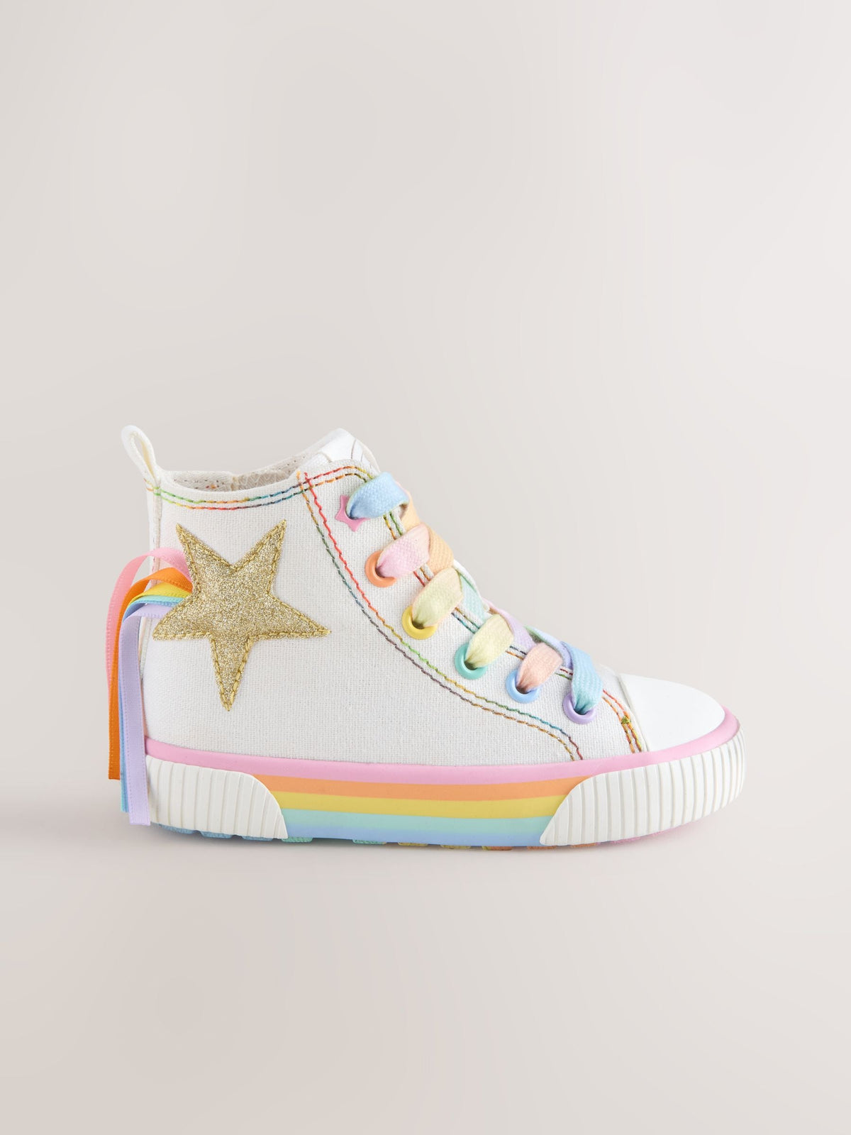 Little Bird by Jools Oliver White Canvas Pastel Rainbow Star Trainers