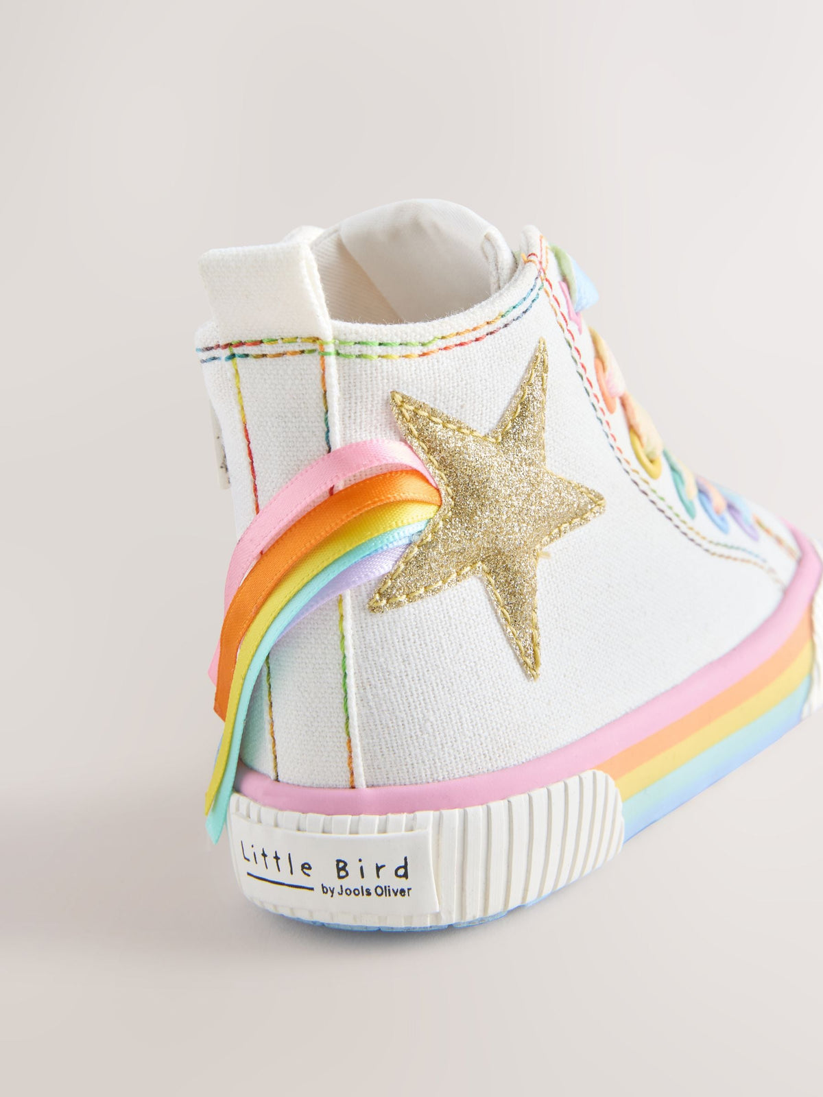 Little Bird by Jools Oliver White Canvas Pastel Rainbow Star Trainers