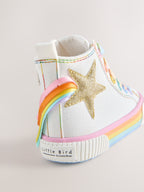 Little Bird by Jools Oliver White Canvas Pastel Rainbow Star Trainers