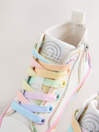 Little Bird by Jools Oliver White Canvas Pastel Rainbow Star Trainers