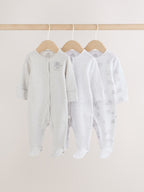 Grey Elephant Baby Sleepsuits 3 Pack (0-2yrs)