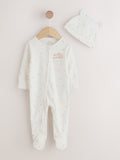 Cream Hello World Baby Sleepsuit and Hat Set (0-9mths)