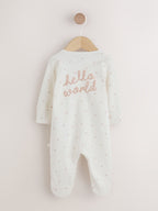 Cream Hello World Baby Sleepsuit and Hat Set (0-9mths)