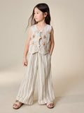 Neutral Embroidered Waistcoat and Wide Leg Trousers Set (3-16yrs)
