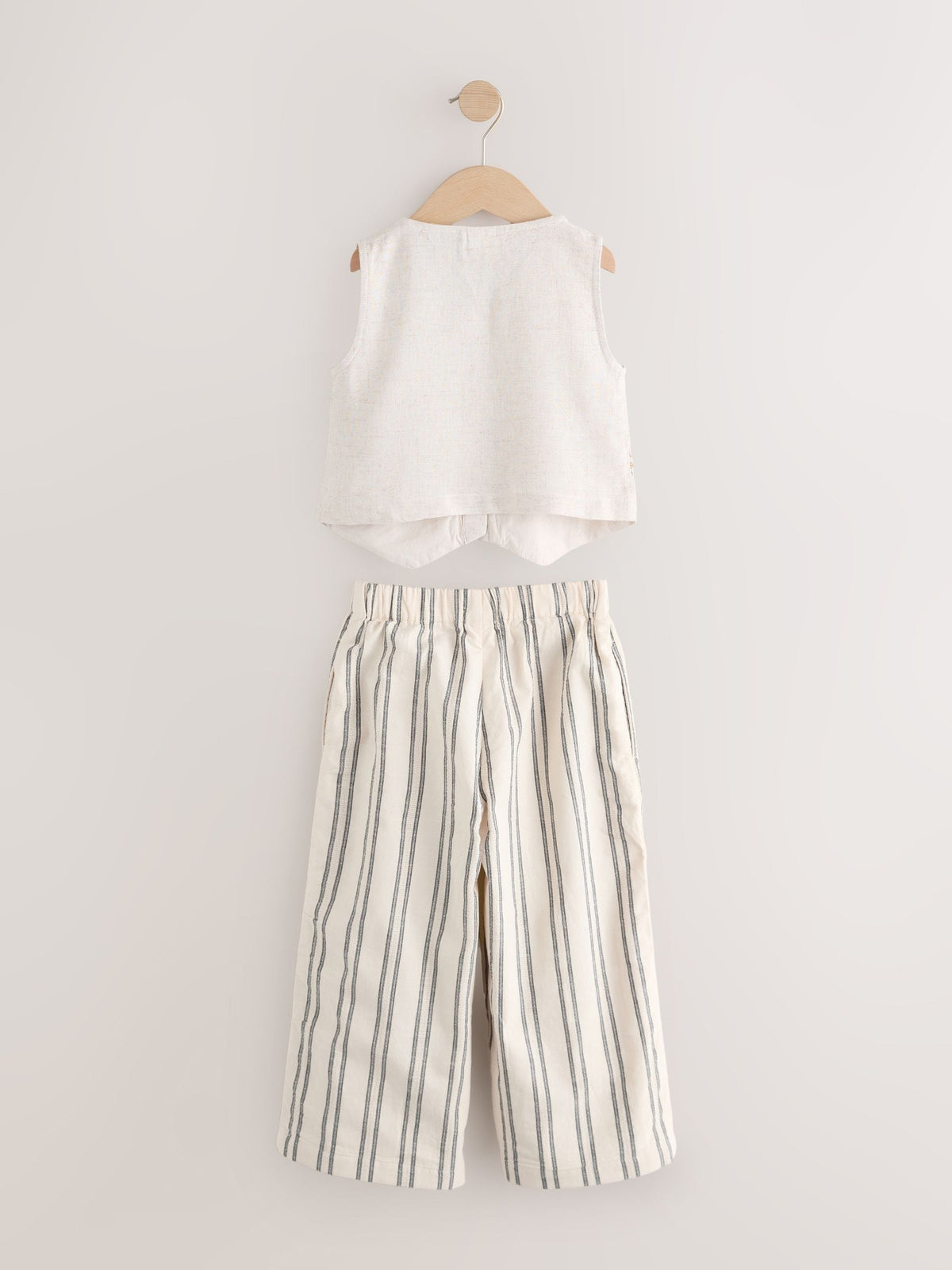 Neutral Embroidered Waistcoat and Wide Leg Trousers Set (3-16yrs)
