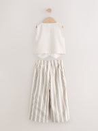 Neutral Embroidered Waistcoat and Wide Leg Trousers Set (3-16yrs)