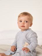 The White Company Blue Crinkle Stripe Bear Toy Classic Sleepsuit