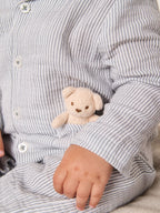 The White Company Blue Crinkle Stripe Bear Toy Classic Sleepsuit