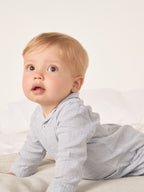The White Company Blue Crinkle Stripe Bear Toy Classic Sleepsuit