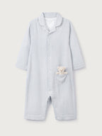 The White Company Blue Crinkle Stripe Bear Toy Classic Sleepsuit