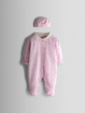 JoJo Maman Bébé Pink Heart Embroidered Cotton Footed Sleepsuit and Bonnet Set