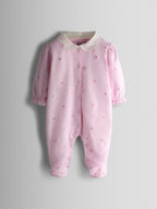 JoJo Maman Bébé Pink Heart Embroidered Cotton Footed Sleepsuit and Bonnet Set