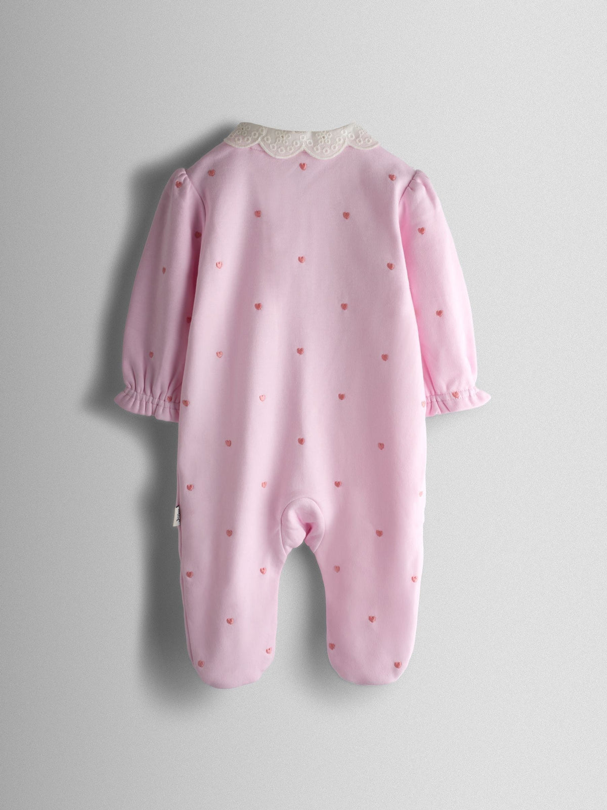 JoJo Maman Bébé Pink Heart Embroidered Cotton Footed Sleepsuit and Bonnet Set