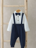 Mamas & Papas Blue Bow Tie Braces Bodysuit & Trousers Outfit Set