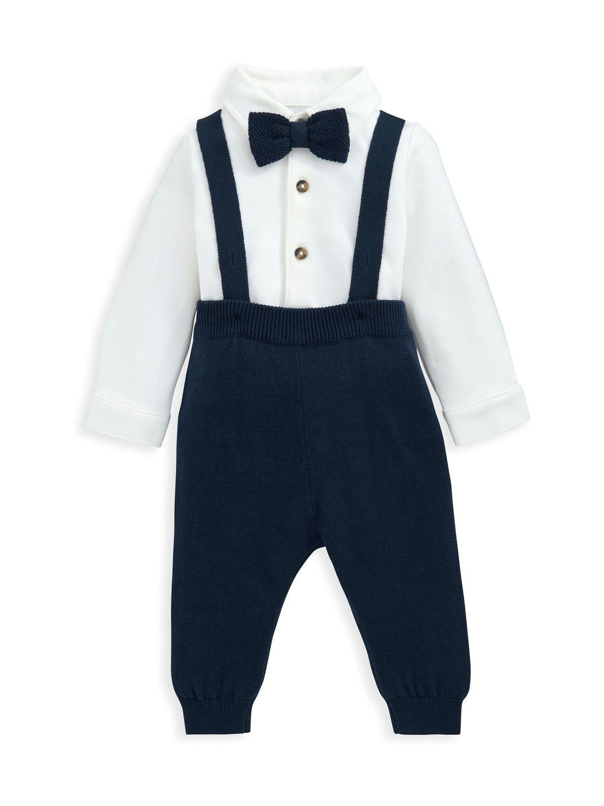 Mamas & Papas Blue Bow Tie Braces Bodysuit & Trousers Outfit Set