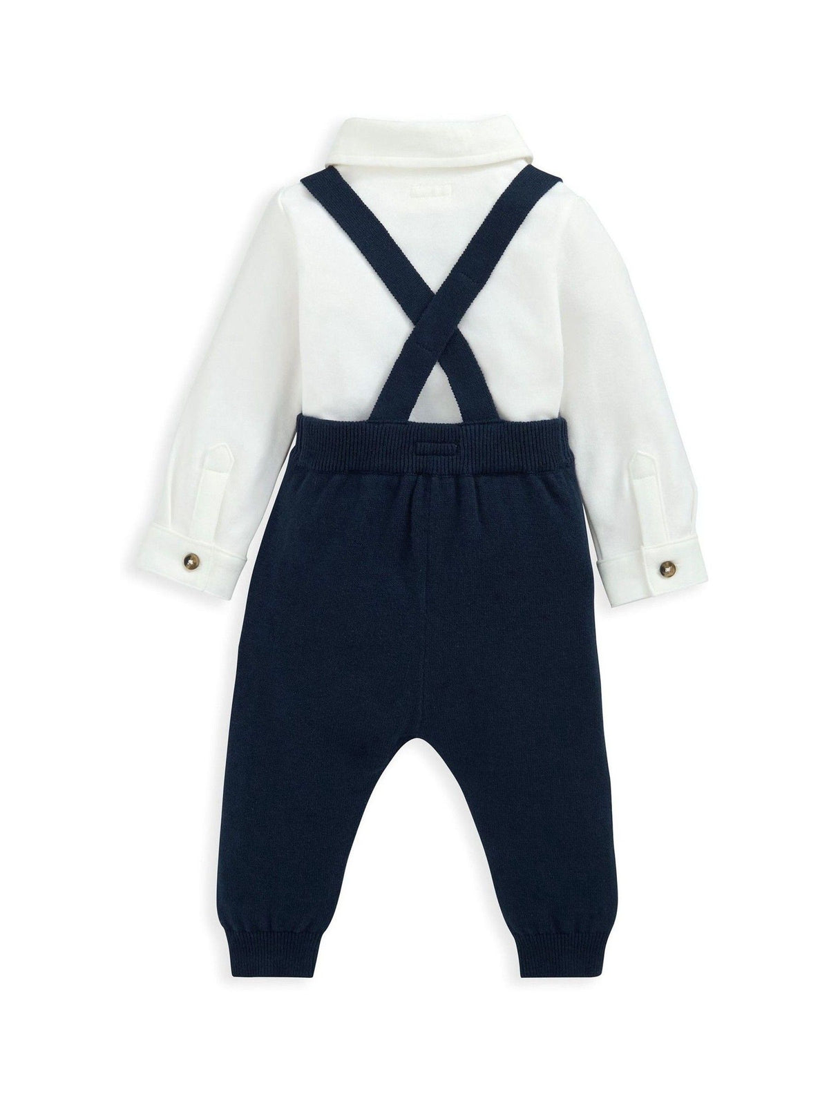 Mamas & Papas Blue Bow Tie Braces Bodysuit & Trousers Outfit Set