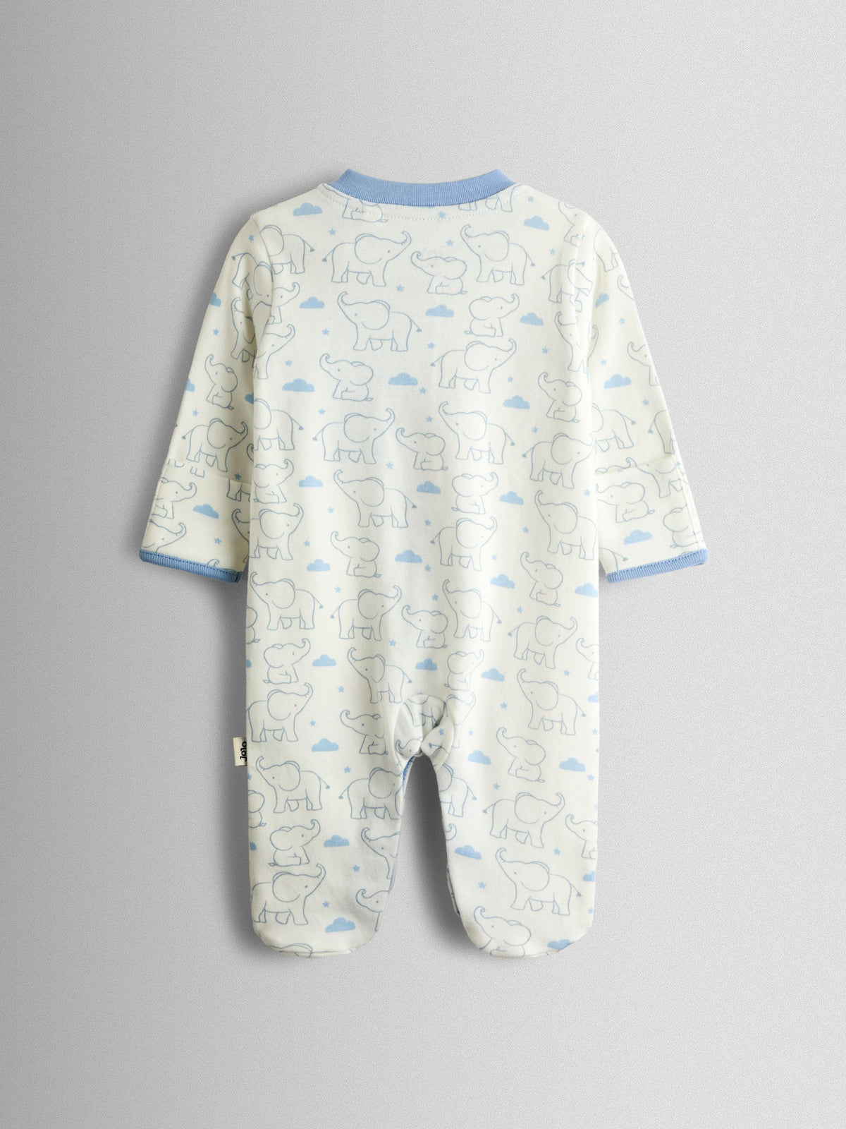 JoJo Maman Bébé Blue Elephant Cotton Footed 3 Pack Sleepsuit