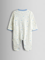 JoJo Maman Bébé Blue Elephant Cotton Footed 3 Pack Sleepsuit