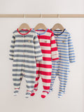 Blue Red Stripe Baby Sleepsuit 3 Pack (0mths-2yrs)