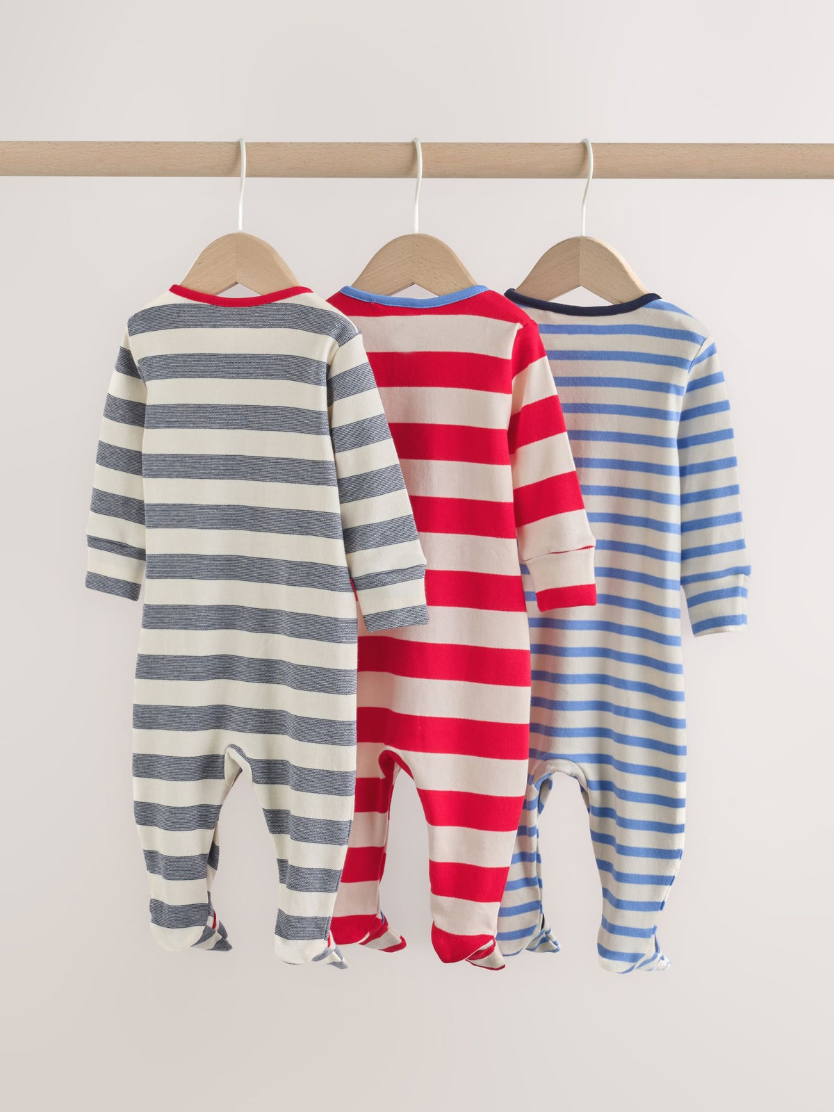 Blue Red Stripe Baby Sleepsuit 3 Pack (0mths-2yrs)