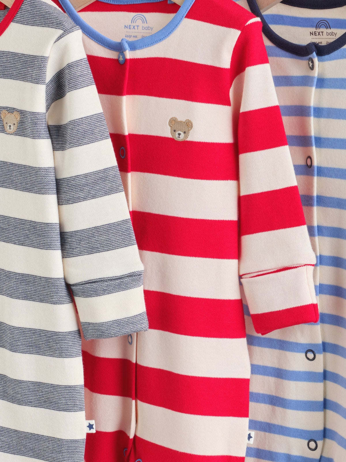 Blue Red Stripe Baby Sleepsuit 3 Pack (0mths-2yrs)