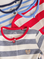 Blue Red Stripe Baby Sleepsuit 3 Pack (0mths-2yrs)