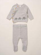Rock-A-Bye Baby Boutique Grey True Knit Elephant Cardigan And Footed Trousers Outfit Set