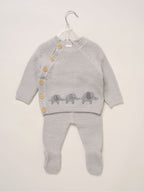 Rock-A-Bye Baby Boutique Grey True Knit Elephant Cardigan And Footed Trousers Outfit Set