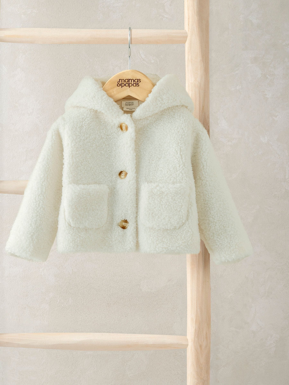 Mamas & Papas Cream Borg Jacket With 3D Bear Ears