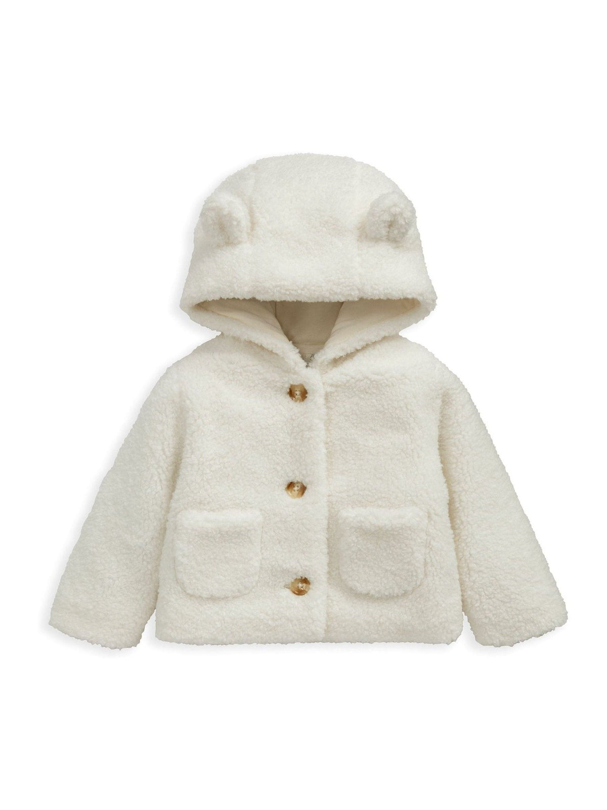 Mamas & Papas Cream Borg Jacket With 3D Bear Ears