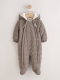 Neutral Brown Quilted Baby All-In-One Pramsuit