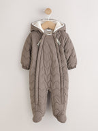 Neutral Brown Quilted Baby All-In-One Pramsuit