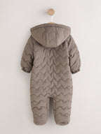 Neutral Brown Quilted Baby All-In-One Pramsuit
