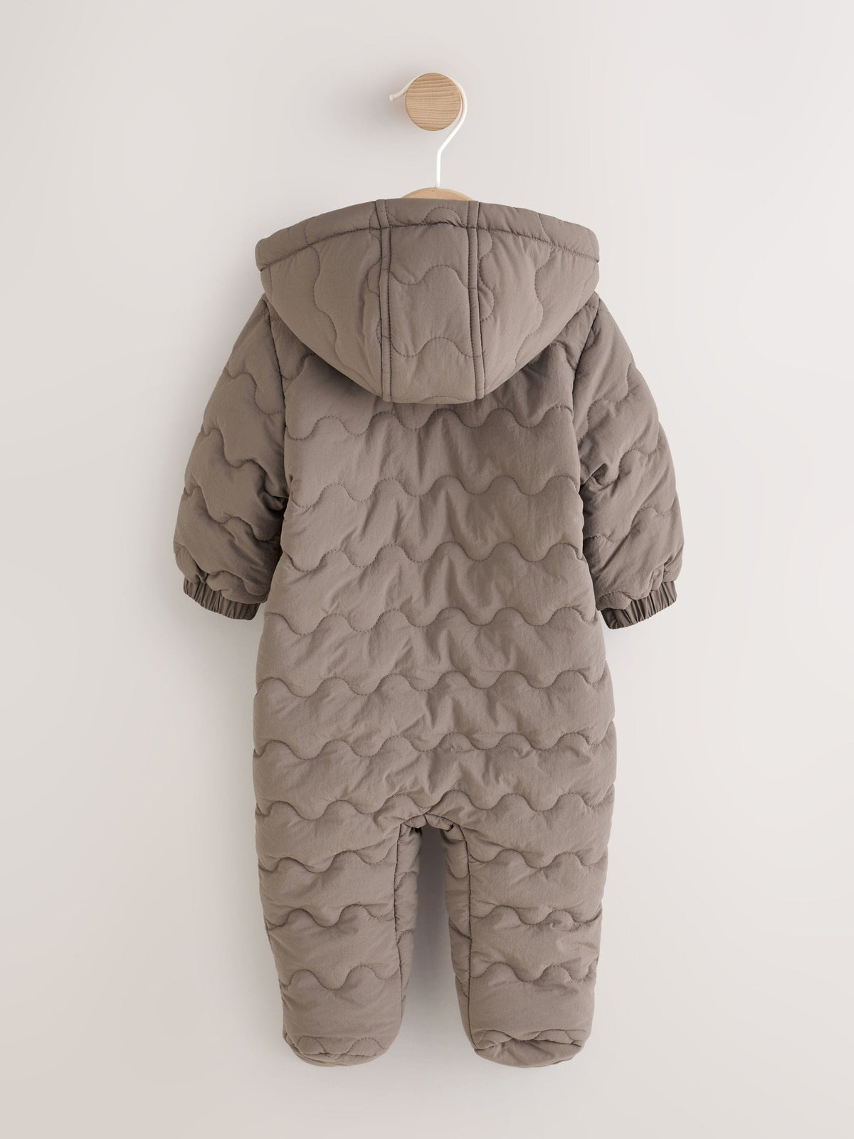 Neutral Brown Quilted Baby All-In-One Pramsuit