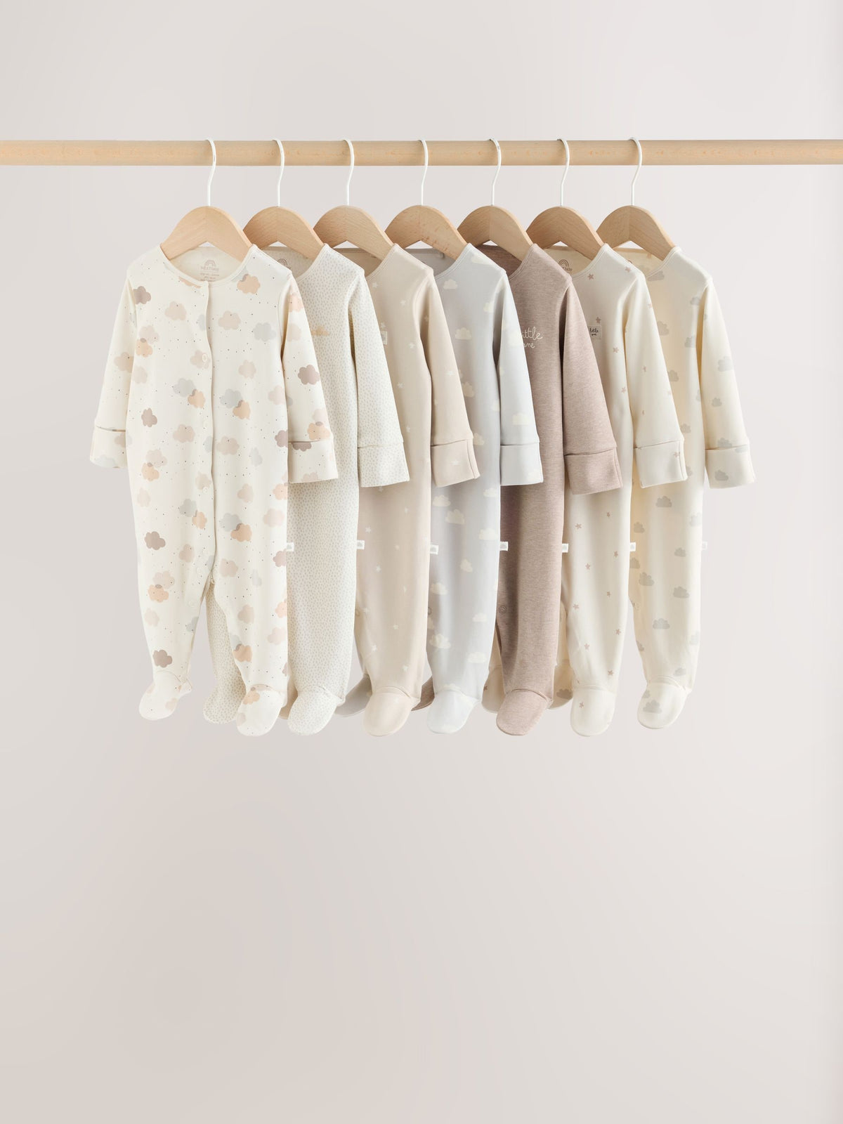 Neutral Cloud 7 Pack Two Way Zip Sleepsuits 4 Pack (0-3yrs)